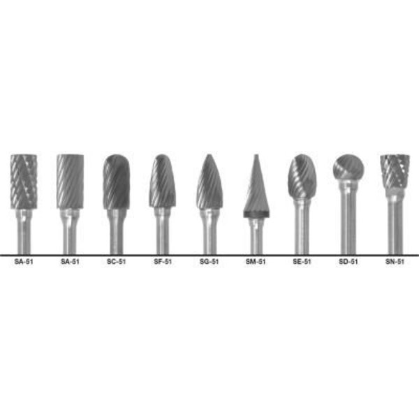 Greenfield Industries Cle-Line 1855 Right-Hand Spiral Bur, 9 Piece Set with 1/4 Set Size C17761